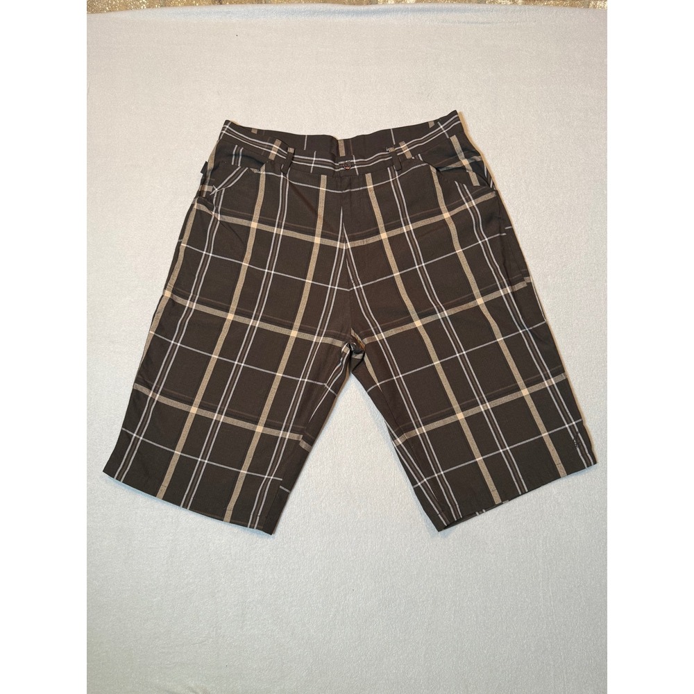 Joker Brand Mens Plaid Shorts Brown Tan White Size 36 Streetwear Skateboarding